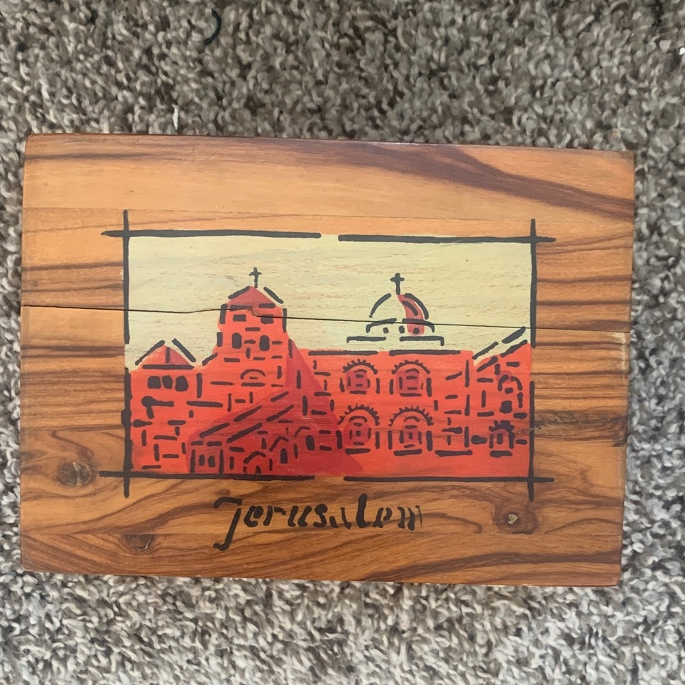 Vintage Jerusalem Olive Wood Cigarette Box